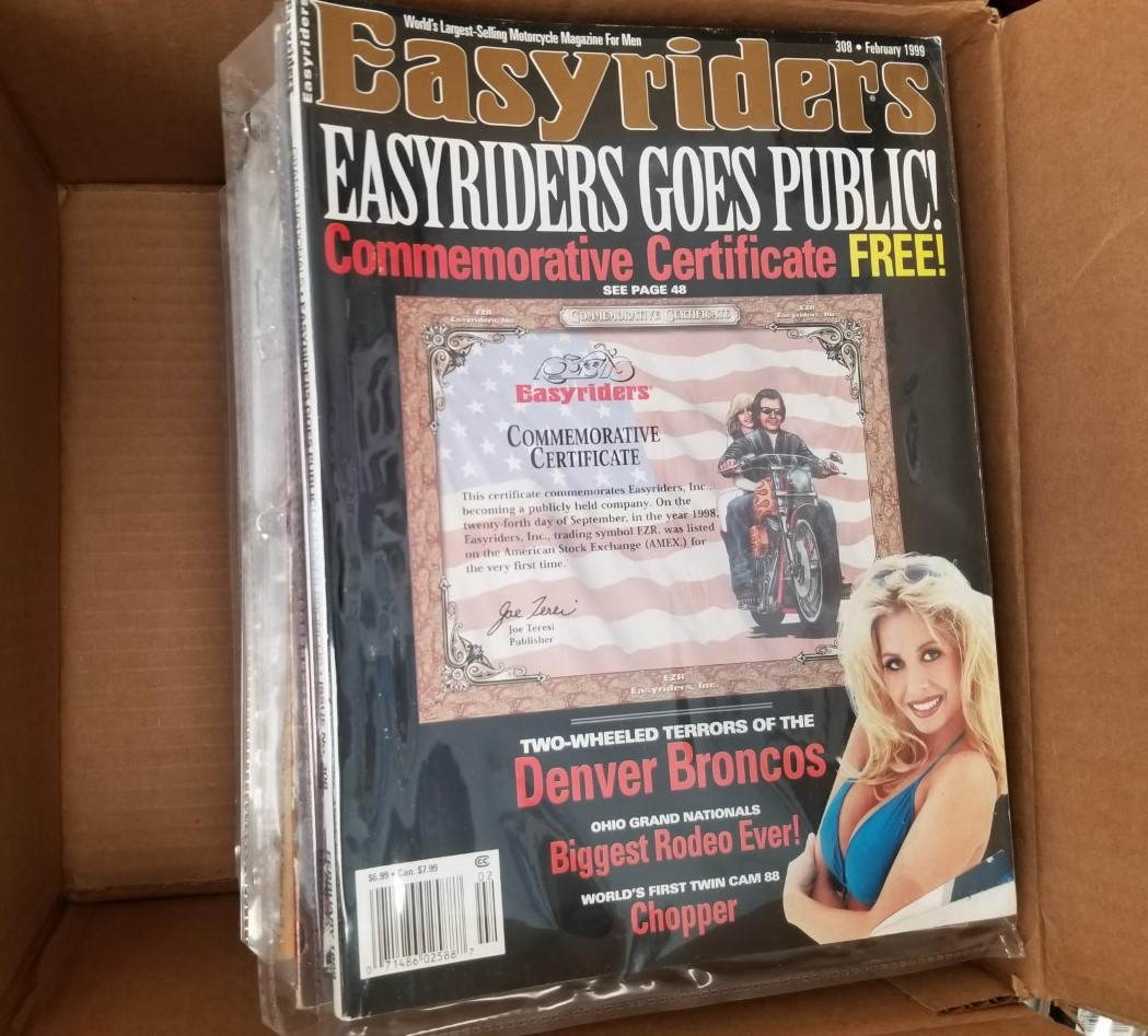 Box full of misc. issues of EASYRIDERS Motorcycle Magazines — Most are Like New