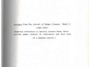 Excerpts From the Journal of Rudger Clawson (Book 1) 1887-1892