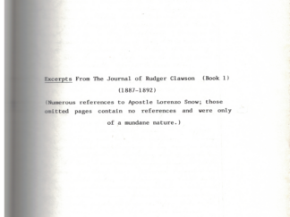 Excerpts From the Journal of Rudger Clawson (Book 1) 1887-1892
