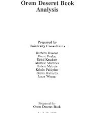 Orem Deseret Book Analysis – April 19, 1990 – Prepared for Orem Deseret Book