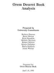 Orem Deseret Book Analysis – April 19, 1990 – Prepared for Orem Deseret Book