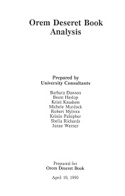 Orem Deseret Book Analysis – April 19, 1990 – Prepared for Orem Deseret Book