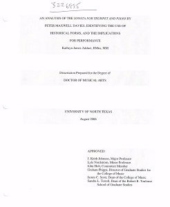 An Analysis of the Sonata for Trumpet and Piano by Peter Maxwell Davies