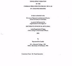 Developing Variation in the Chorale Preludes for Organ, Opus 122 by Johannes Brahms