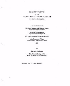 Developing Variation in the Chorale Preludes for Organ, Opus 122 by Johannes Brahms