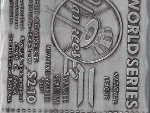 Metal (Collectible) Ticket for 1956 World Series Baseball Game