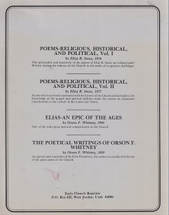 Poems vols.1-2 (Eliza R. Snow) and Elias / Poetical Writings of Orson F. Whitney – Early Church Reprints