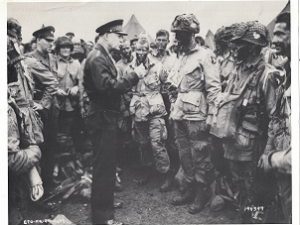 Photograph of General Dwight D. Eisenhower addressing D-Day troops (reprint)