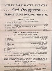 Nibley Park Water Theatre Art Program, Friday, June 30th, 1933 ~ Broadside / Flyer