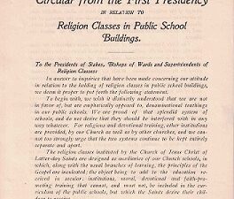 1905 ~ Circular from the First Presidency in Relation to Religion Classes in Public School Buildings