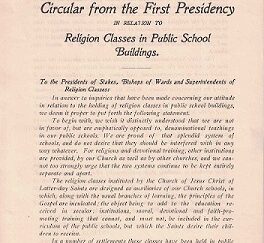 1905 ~ Circular from the First Presidency in Relation to Religion Classes in Public School Buildings