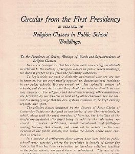 1905 ~ Circular from the First Presidency in Relation to Religion Classes in Public School Buildings