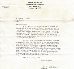 1946 Letter From Utah Governor Herbert B. Maw Welcomes Soldier Back from WWII