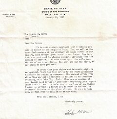 1946 Letter From Utah Governor Herbert B. Maw Welcomes Soldier Back from WWII