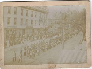 Cabinet Card: Military Parade   ~   [L. F. Hurd, Jeweler, Cameras, and Supplies – Lee, Mass.]