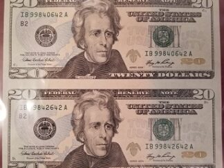 2 ~ $20.00 Dollar Bills ~ Uncut