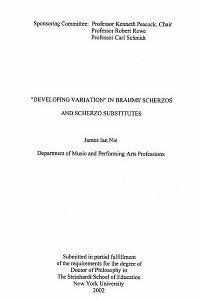 Developing Variation” in Brahms’ Scherzos and Scherzo Substitutes ~ Unbound Thesis