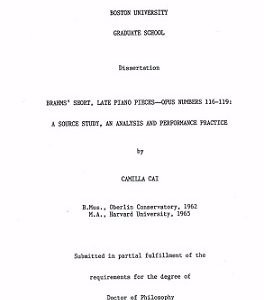 Brahms’ Short, Late Piano Pieces – Opus Numbers 116-119