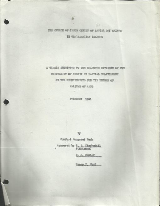 The Church of Jesus Christ of Latter Day Saints in the Hawaiian Islands (1941) ~ by Comfort Margaret Bock