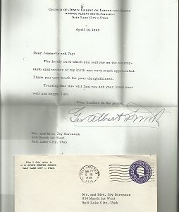 1949 Letter Signed by George Albert Smith ~ With Envelope
