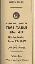 Union Pacific Railroad Company: Eastern Disctrict: Nebraska Division: Time-Table No. 40: Effective Sunday, June 22, 1969
