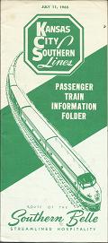 Kansas City Southern Lines Passenger Train Information Folder: Route of the Southern Belle Streamlined Hospitality: July 11,1965