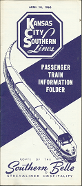 Kansas City Southern Lines Passenger Train Information Folder: Route of the Southern Belle Streamlined Hospitality: April 10, 1960