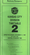 St. Louis Southwestern Railway Company: Cotton Belt Route: Kansas City Division Timetable 2 (Effective Sunday, December 11, 1983 at 12:01 A.M Central Standard Time)