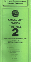 St. Louis Southwestern Railway Company: Cotton Belt Route: Kansas City Division Timetable 2 (Effective Sunday, December 11, 1983 at 12:01 A.M Central Standard Time)