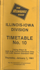 Chicago, Milwaukee, St. Paul and Pacific Railroad Co.: The Milwaukee Road: Illinois-Iowa Division Timetable No. 10 (Effective Thursday, January 1, 1981)