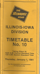 Chicago, Milwaukee, St. Paul and Pacific Railroad Co.: The Milwaukee Road: Illinois-Iowa Division Timetable No. 10 (Effective Thursday, January 1, 1981)