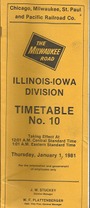 Chicago, Milwaukee, St. Paul and Pacific Railroad Co.: The Milwaukee Road: Illinois-Iowa Division Timetable No. 10 (Effective Thursday, January 1, 1981)
