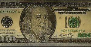 Gold-Colored $100 Bill Bookmark