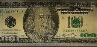 Gold-Colored $100 Bill Bookmark