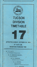 Southern Pacific Transportation Company: Tucson Division Timetable 17: Effective Sunday, October 28, 1984