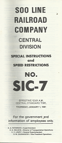 S00 Line Railroad Company: Central Division: No. SIC-7