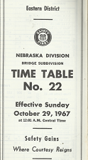 Union Pacific Railroad Company: Eastern District: Nebraska Division Bridge Subdivision Time Table Number 22