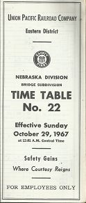 Union Pacific Railroad Company: Eastern District: Nebraska Division Bridge Subdivision Time Table Number 22