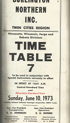Burlington Northern Inc.: Twin Cities Region: Time Table 7