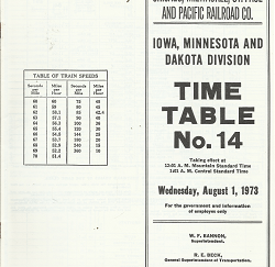 Iowa, Minnesota and Dakota Division Time Table Number 14