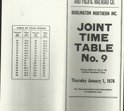Burlington Northern Inc. Joint Time Table Number 9.