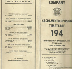 Southern Pacific Company: Sacramento Division Timetable 194