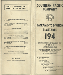 Southern Pacific Company: Sacramento Division Timetable 194