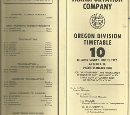 Southern Pacific Transportation Company: Oregon division Timetable 10