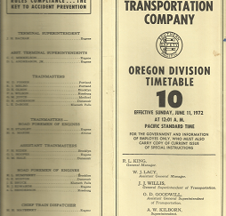 Southern Pacific Transportation Company: Oregon division Timetable 10