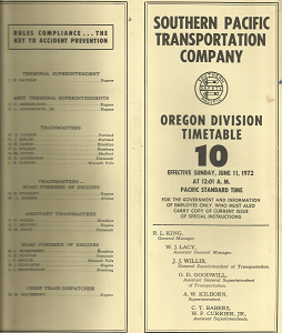 Southern Pacific Transportation Company: Oregon division Timetable 10
