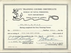 1960 ~ Navy Training Course Certificate ~ to Paul R. Wing