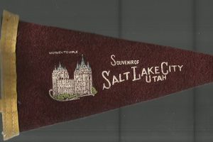 Souvenir of Salt Lake City, Utah ~ Mormon Temple ~ Cloth Banner