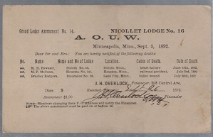 Freemasonry Post Card ~ Nicollet Lodge No. 16, Minneapolis, Minn., Sept 5, 1892