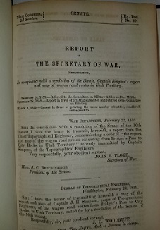 1859 ~ Report of The Secretary of War, … Report & Map of Wagon Road Routes in Utah Territory